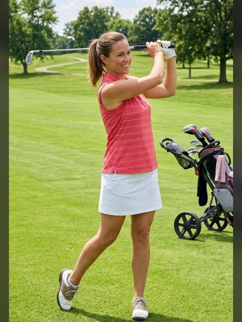 Birdies Sleeveless Polo Tank Top in Coral Pink Stripes